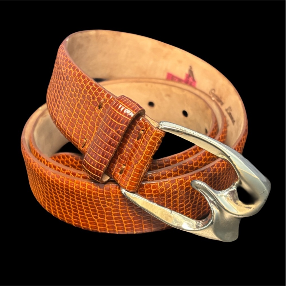 Vintage Italian Cognac Lizard Skin Belt By De Vecchi, Hamilton Hodgi Size L (IT)